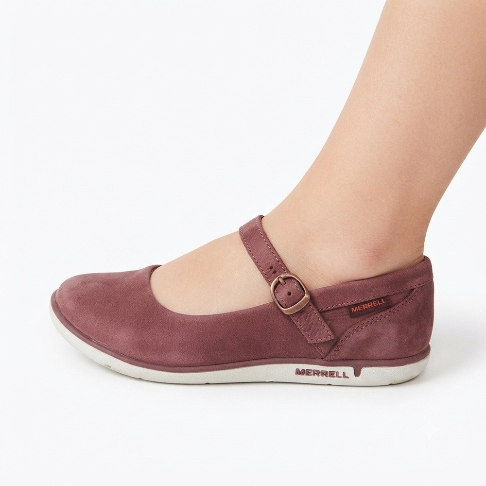 Merrell Shoes Mary Jane Womens 9 Andorra Maroon Red Nubuck Leather Flats